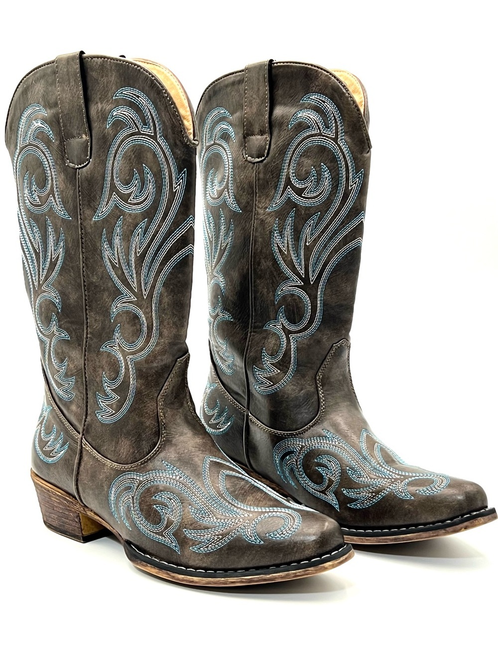 Roper Riley Western Cowboy Boots Turquoise Embroidered Snip Toe Womens 9.5 Boho